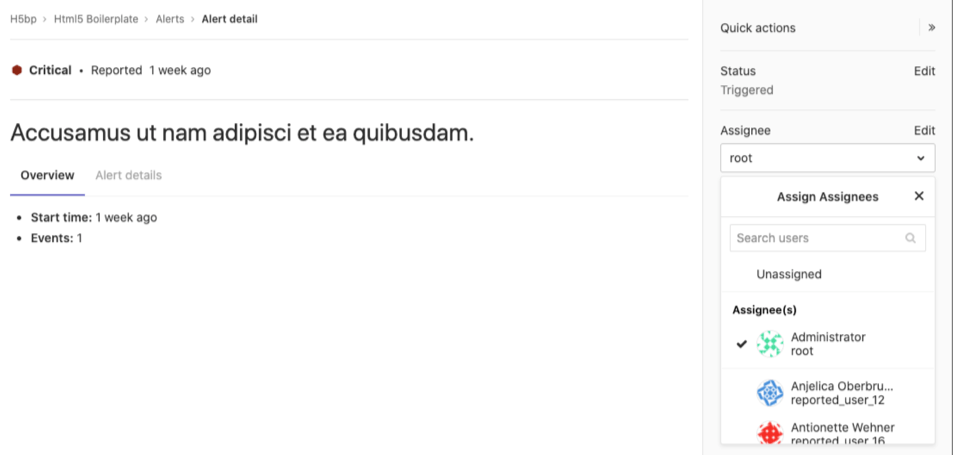 Alert Details View Assignees