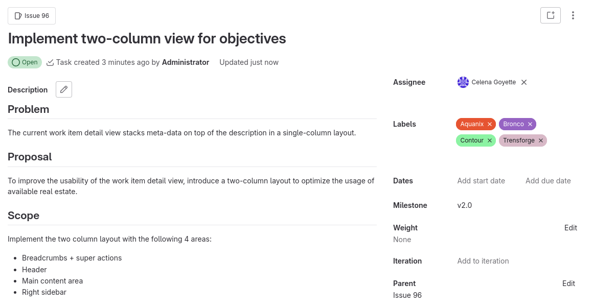 Task two column view